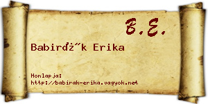 Babirák Erika névjegykártya